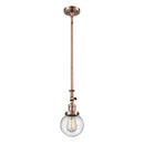 Beacon Mini Pendant shown in the Antique Copper finish with a Seedy shade