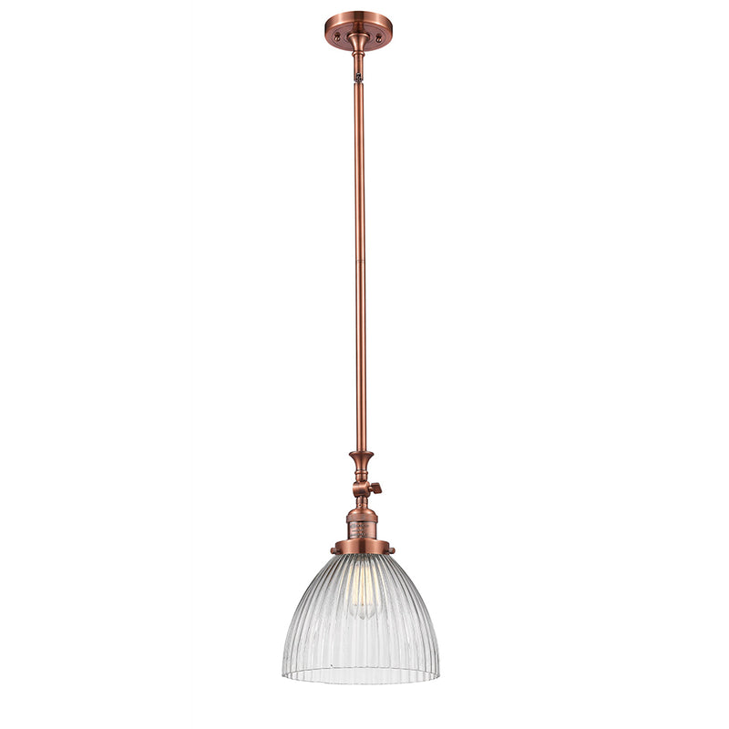 Seneca Falls Mini Pendant shown in the Antique Copper finish with a Clear Halophane shade