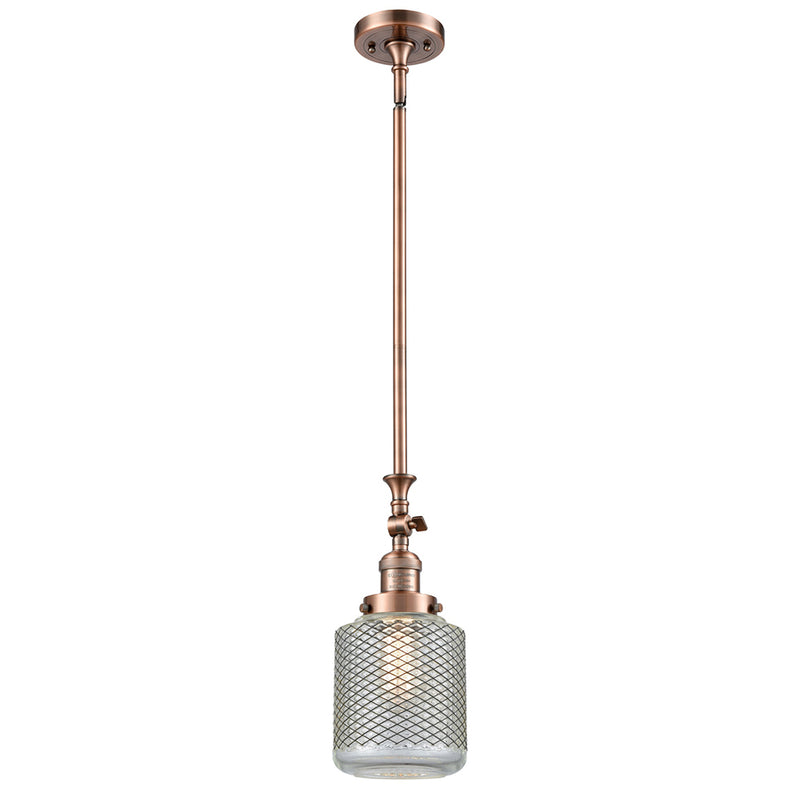 Stanton Mini Pendant shown in the Antique Copper finish with a Clear Wire Mesh shade