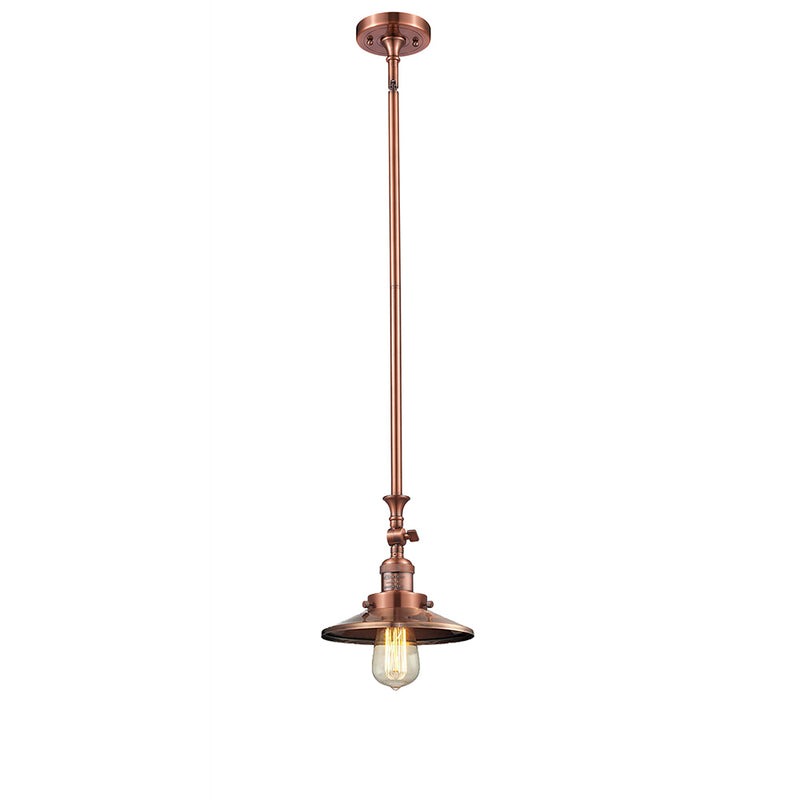 Railroad Mini Pendant shown in the Antique Copper finish with a Antique Copper shade