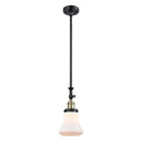 Bellmont Mini Pendant shown in the Black Antique Brass finish with a Matte White shade