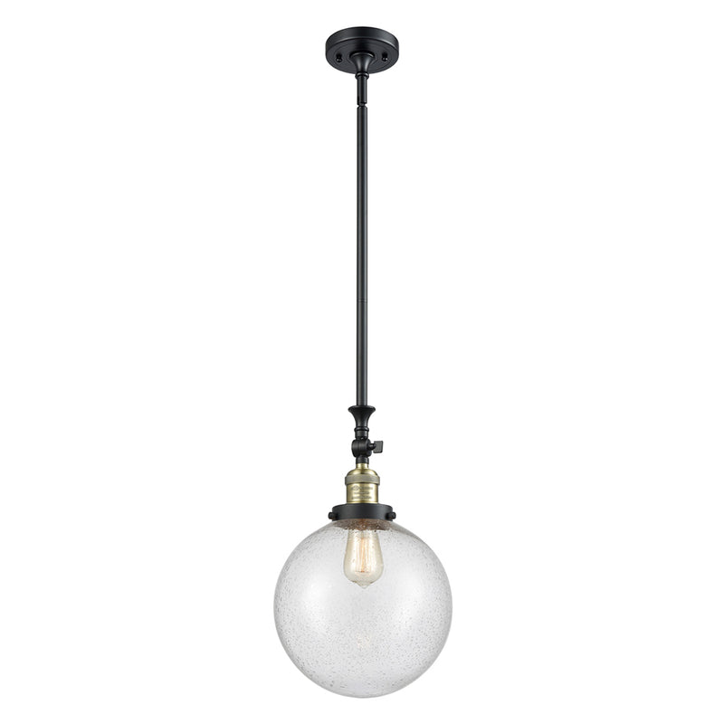 Beacon Mini Pendant shown in the Black Antique Brass finish with a Seedy shade