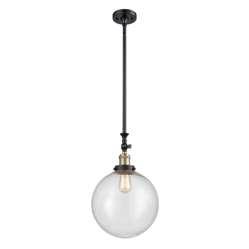 Beacon Mini Pendant shown in the Black Antique Brass finish with a Seedy shade