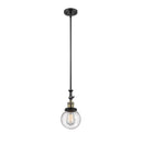 Beacon Mini Pendant shown in the Black Antique Brass finish with a Seedy shade