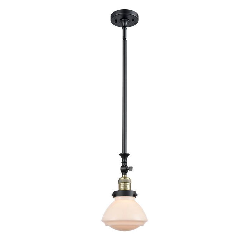 Olean Mini Pendant shown in the Black Antique Brass finish with a Matte White shade