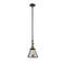 Cone Mini Pendant shown in the Black Antique Brass finish with a Plated Smoke shade