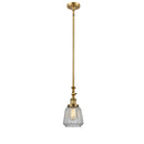 Chatham Mini Pendant shown in the Brushed Brass finish with a Clear shade