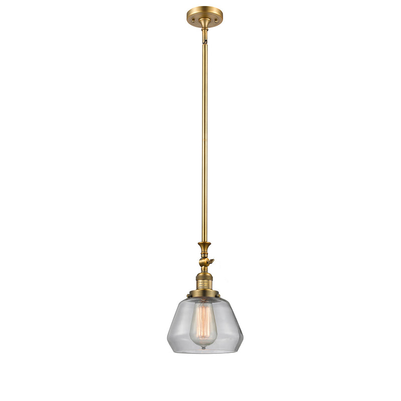 Fulton Mini Pendant shown in the Brushed Brass finish with a Clear shade