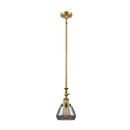 Fulton Mini Pendant shown in the Brushed Brass finish with a Plated Smoke shade