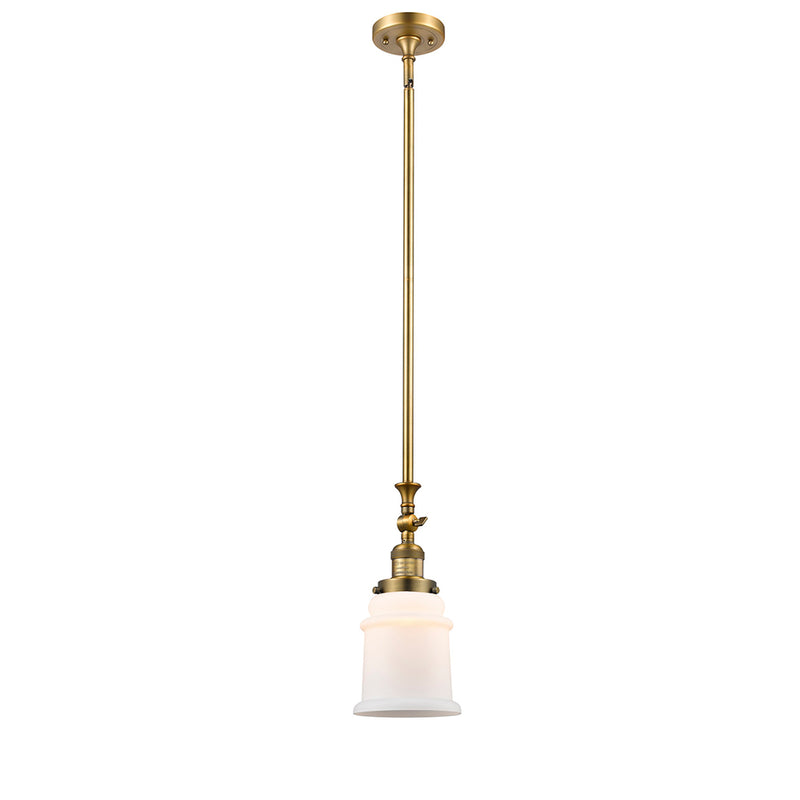 Canton Mini Pendant shown in the Brushed Brass finish with a Matte White shade