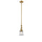 Canton Mini Pendant shown in the Brushed Brass finish with a Clear shade