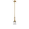 Canton Mini Pendant shown in the Brushed Brass finish with a Seedy shade