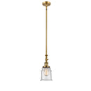 Canton Mini Pendant shown in the Brushed Brass finish with a Seedy shade