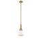 Bellmont Mini Pendant shown in the Brushed Brass finish with a Matte White shade