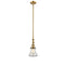 Bellmont Mini Pendant shown in the Brushed Brass finish with a Clear shade