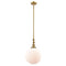 Beacon Mini Pendant shown in the Brushed Brass finish with a Matte White shade