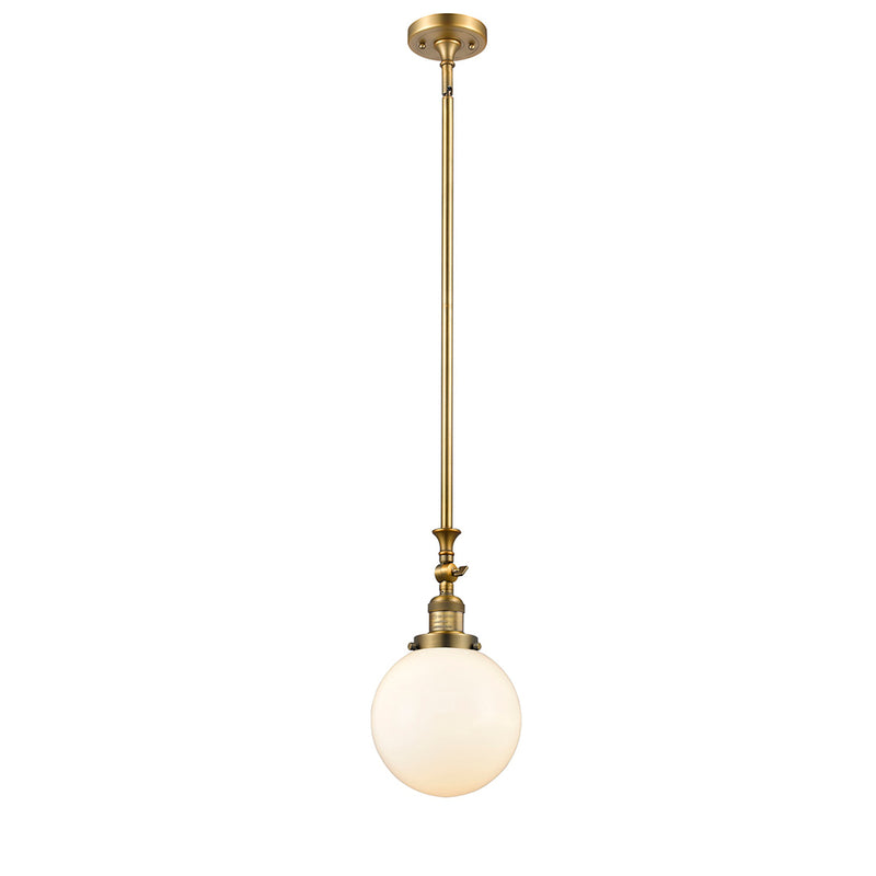 Beacon Mini Pendant shown in the Brushed Brass finish with a Matte White shade