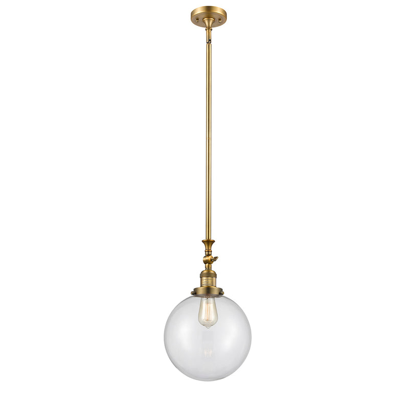 Beacon Mini Pendant shown in the Brushed Brass finish with a Clear shade