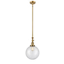 Beacon Mini Pendant shown in the Brushed Brass finish with a Clear shade