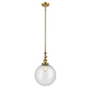 Beacon Mini Pendant shown in the Brushed Brass finish with a Seedy shade