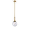 Beacon Mini Pendant shown in the Brushed Brass finish with a Seedy shade