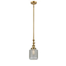 Stanton Mini Pendant shown in the Brushed Brass finish with a Clear Wire Mesh shade