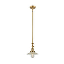 Halophane Mini Pendant shown in the Brushed Brass finish with a Clear Halophane shade