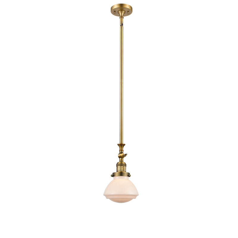 Olean Mini Pendant shown in the Brushed Brass finish with a Matte White shade