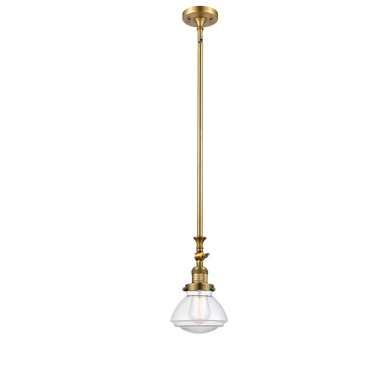 Olean Mini Pendant shown in the Brushed Brass finish with a Clear shade