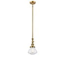 Olean Mini Pendant shown in the Brushed Brass finish with a Seedy shade