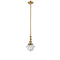Oxford Mini Pendant shown in the Brushed Brass finish with a Clear shade