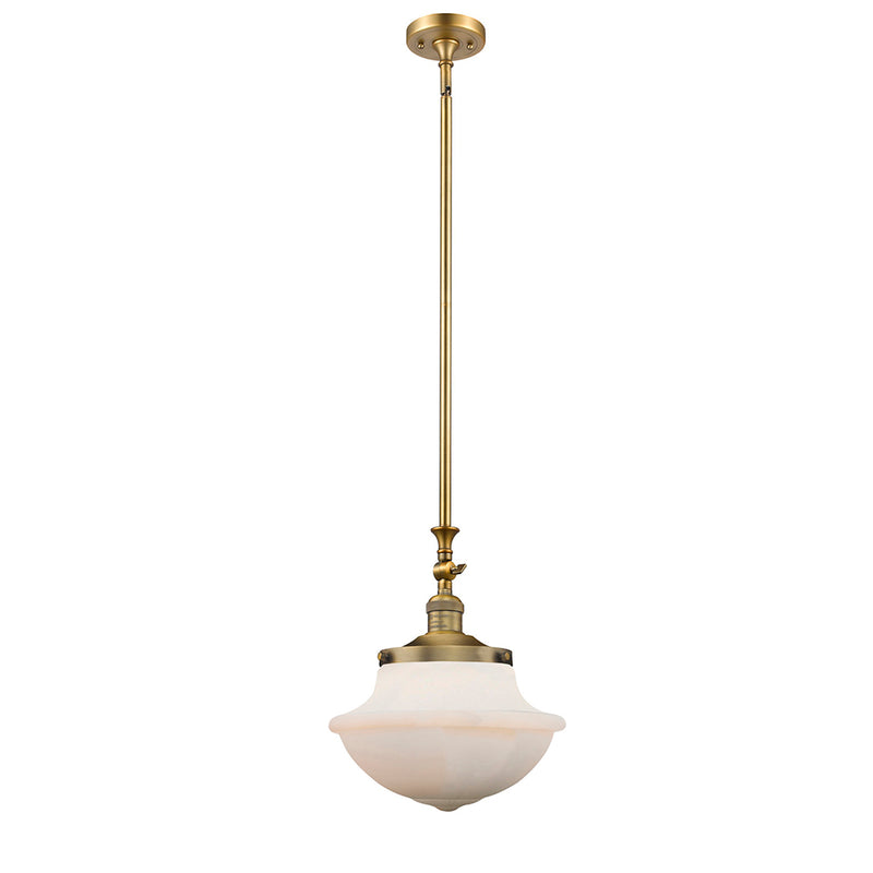 Oxford Mini Pendant shown in the Brushed Brass finish with a Matte White shade