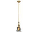 Cone Mini Pendant shown in the Brushed Brass finish with a Plated Smoke shade