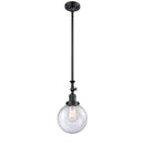 Beacon Mini Pendant shown in the Matte Black finish with a Seedy shade