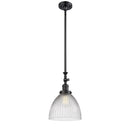 Seneca Falls Mini Pendant shown in the Matte Black finish with a Clear Halophane shade