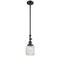 Colton Mini Pendant shown in the Matte Black finish with a Clear Halophane shade