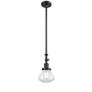 Olean Mini Pendant shown in the Matte Black finish with a Clear shade