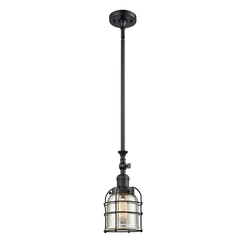 Bell Cage Mini Pendant shown in the Matte Black finish with a Silver Plated Mercury shade