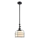 Bell Cage Mini Pendant shown in the Matte Black finish with a Matte White shade