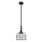 Bell Cage Mini Pendant shown in the Matte Black finish with a Seedy shade