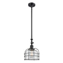 Bell Cage Mini Pendant shown in the Matte Black finish with a Seedy shade
