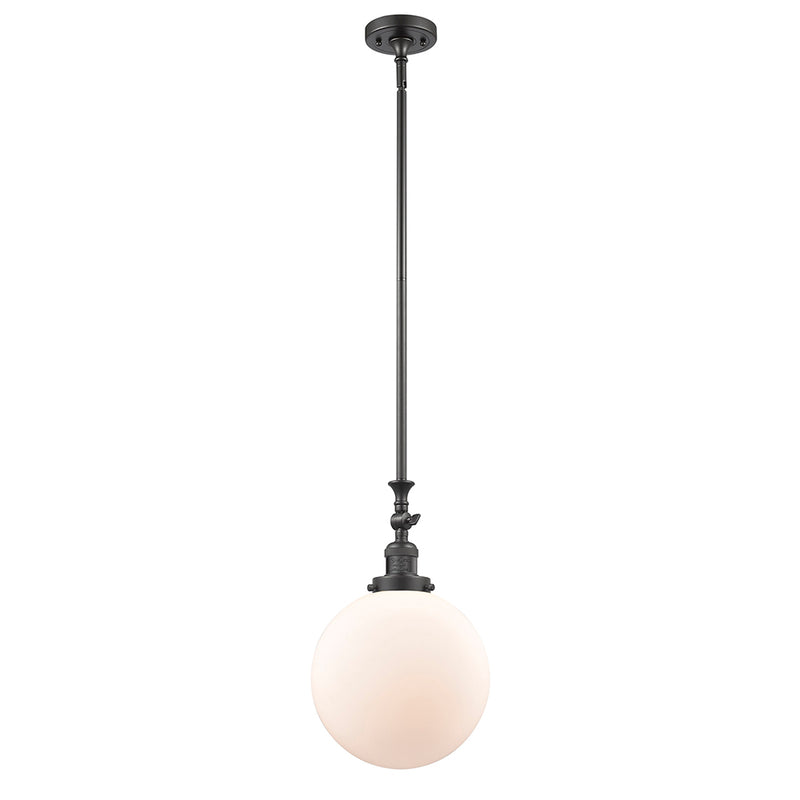 Beacon Mini Pendant shown in the Oil Rubbed Bronze finish with a Matte White shade