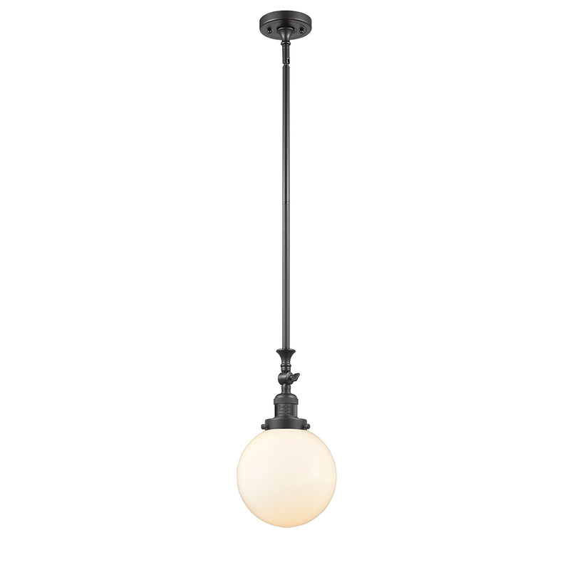 Beacon Mini Pendant shown in the Oil Rubbed Bronze finish with a Matte White shade