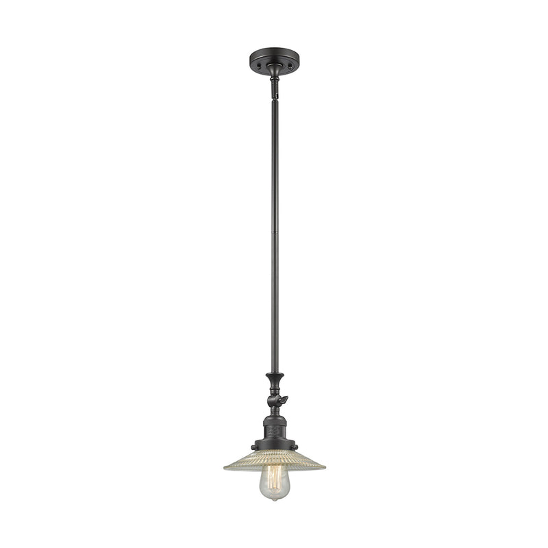 Halophane Mini Pendant shown in the Oil Rubbed Bronze finish with a Clear Halophane shade