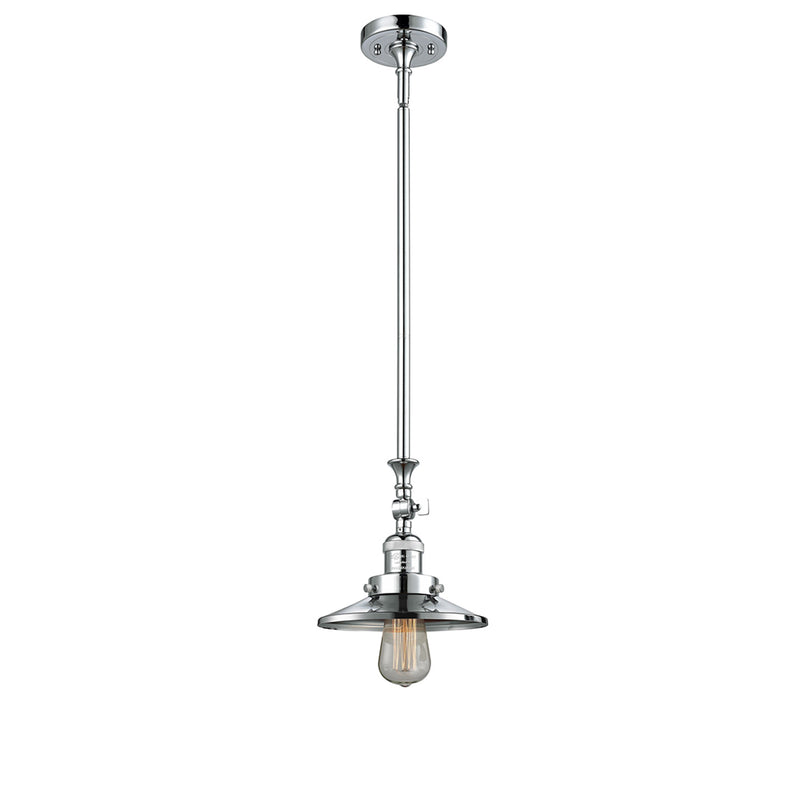 Railroad Mini Pendant shown in the Polished Chrome finish with a Polished Chrome shade