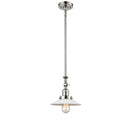 Halophane Mini Pendant shown in the Polished Nickel finish with a Matte White Halophane shade