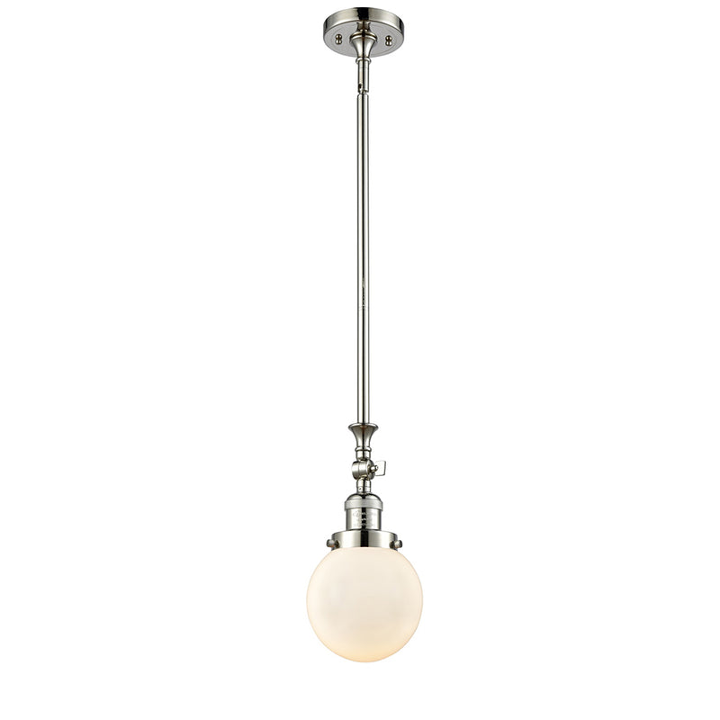 Beacon Mini Pendant shown in the Polished Nickel finish with a Matte White shade