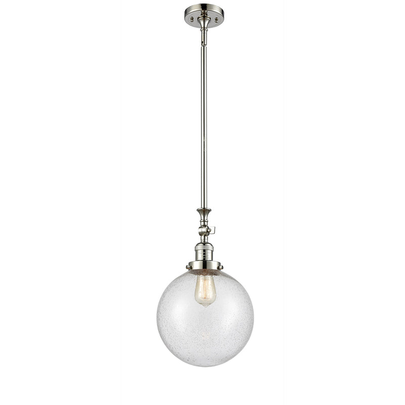 Beacon Mini Pendant shown in the Polished Nickel finish with a Seedy shade