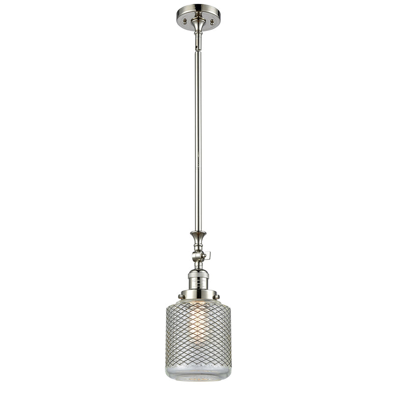 Stanton Mini Pendant shown in the Polished Nickel finish with a Clear Wire Mesh shade