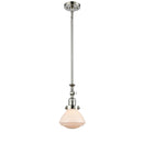 Olean Mini Pendant shown in the Polished Nickel finish with a Matte White shade